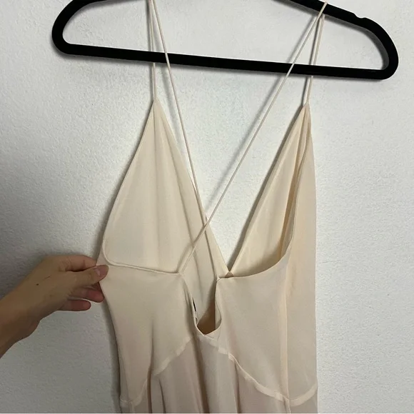 Revolve Helsa Sheer Deep V Long Slip Dress Cream Maxi with Rosette Flower Small - Picture 12 of 14